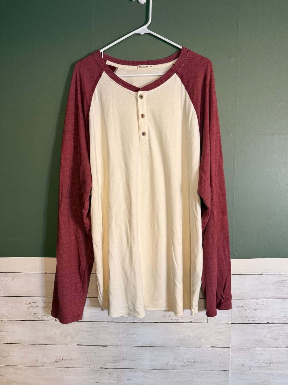 Marine Layer Cream and Burgundy Raglan Long Sleeve Henley Shirt XXL